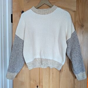 Abercrombie & Fitch Velour Knit Sweater - Cream/Beige/Grey